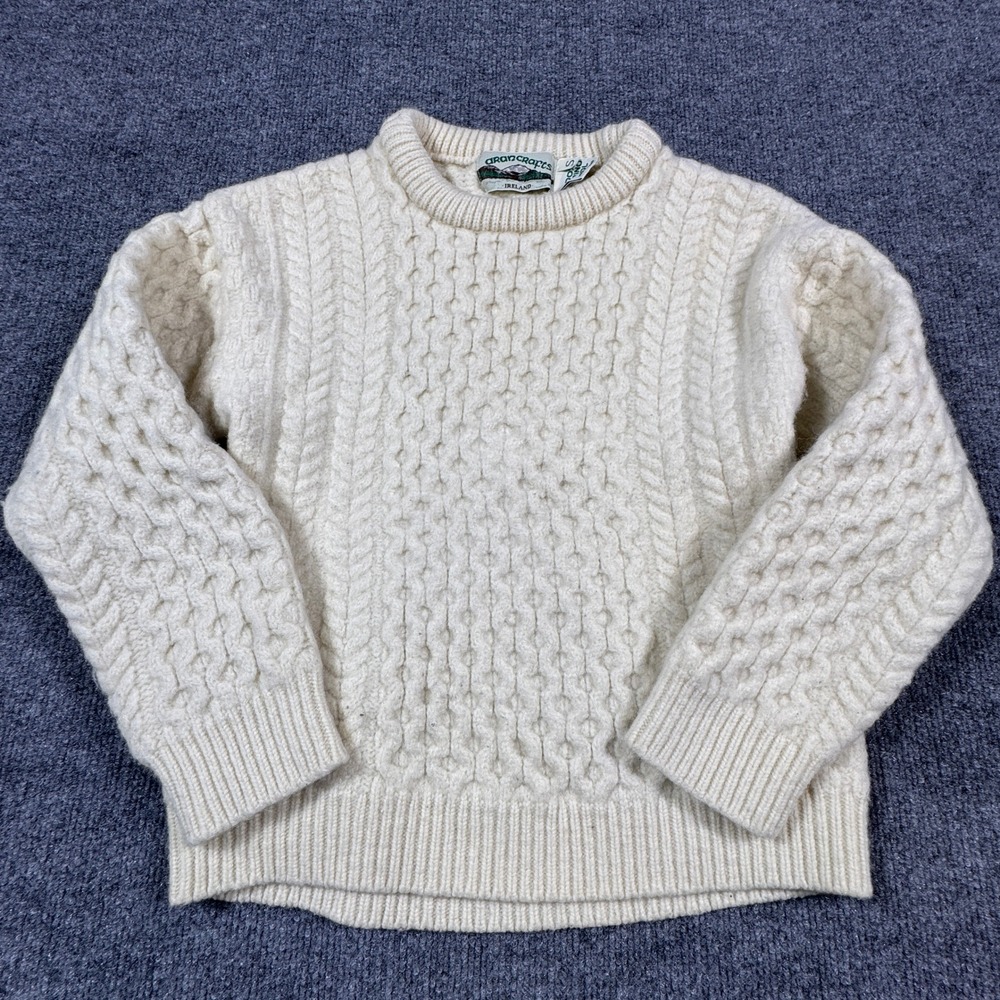 Aran Crafts Ireland Merino Wool Cable Knit Sweater Cream Womens Small